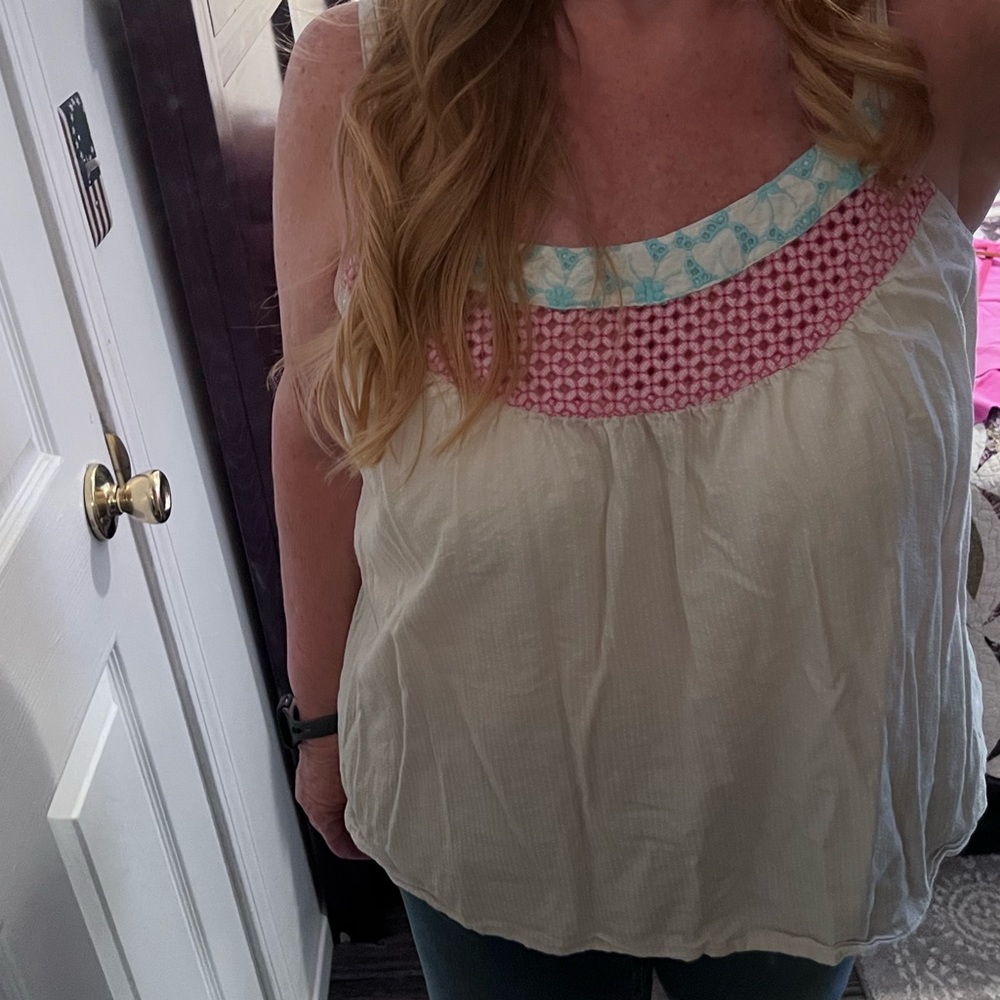 Lane Bryant white with pink and blue details tank top